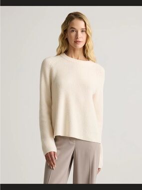 Quince Women’s XL Ivory Mongolian Cashmere Fisherman Crewneck Ribbed Sweater